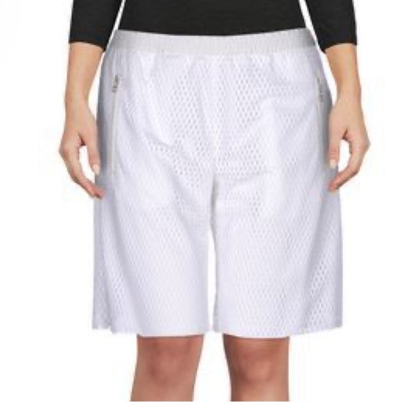 RARE* Faith Connexion Paris white satine and mesh Bermuda shorts - Picture 11 of 11
